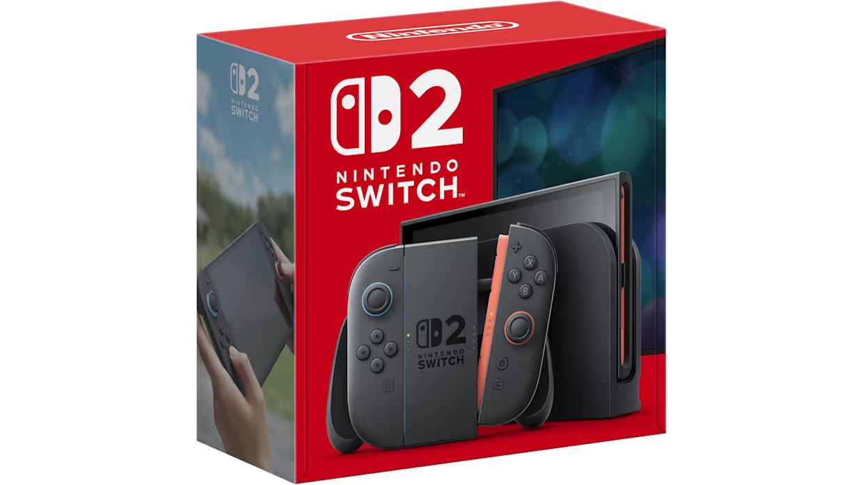 Nintendo Switch packaging with red background and product images